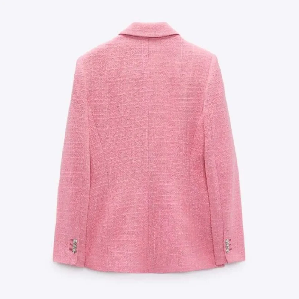 Zara Textured Tweed  Double Breasted  Blazer pink size M - Picture 7 of 15